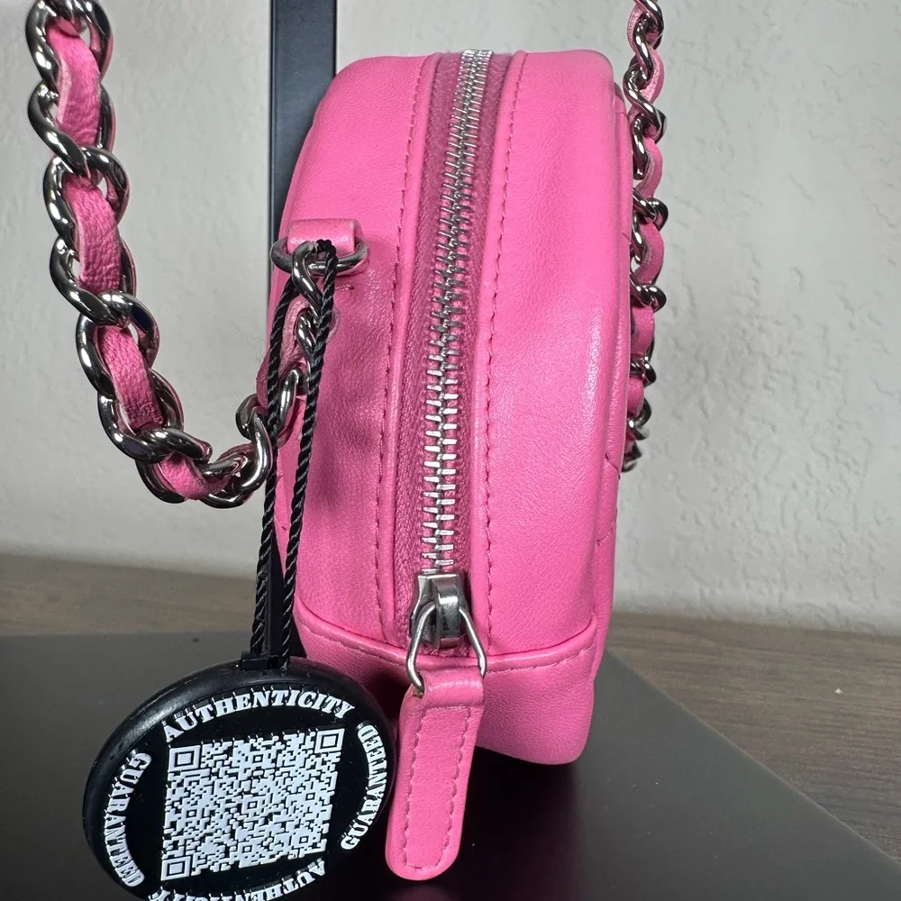 Authentic CHANEL Hot Pink Quilted Round Crossbody Bag